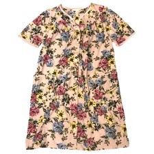 Womens Pink Floral Waffle Knit Duster Snap Front Nightgown Night Gown