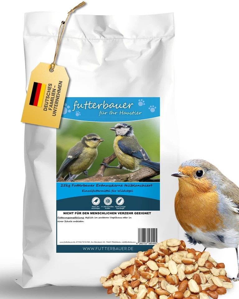 Futterbauer Erdnüsse teilblanchiert 25 kg, Ambrosia-kontrolliertes Vogelfutter
