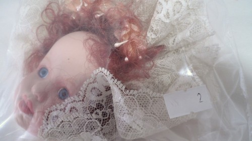 Artist Made OOAK Porcelain Doll Face Ornament Red Hair Baby Lace Bonnet #2 - Picture 10 of 10