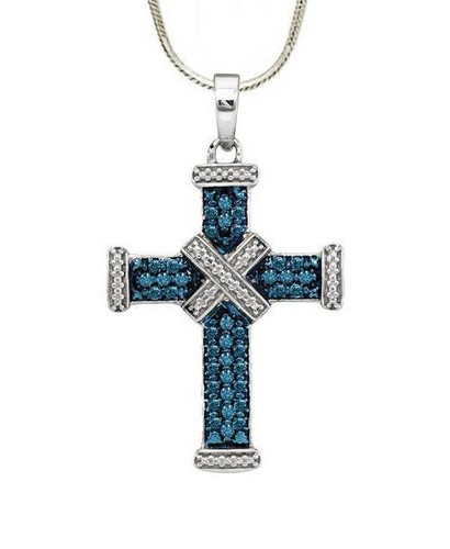 Blue Diamond Cross 925 Sterling Silver 