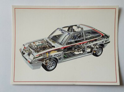 alte Postkarte, Opel Chevette mit Innenleben