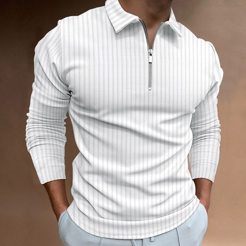 T-Shirt Herren Langarm Poloshirt Zip Neck Business Freizeit Oberteile Gerippt Training - Bild 23 von 36