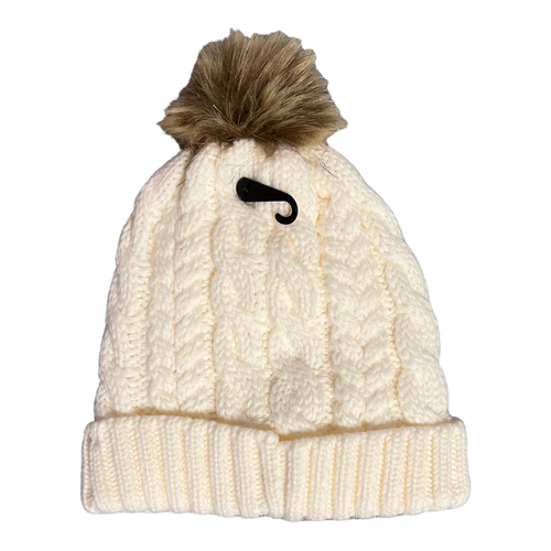 Timberland Cable Knit Cuffed Beanie Unisex Fleece Lined Cream Pom MSRP $45 NEW - Picture 11 of 15