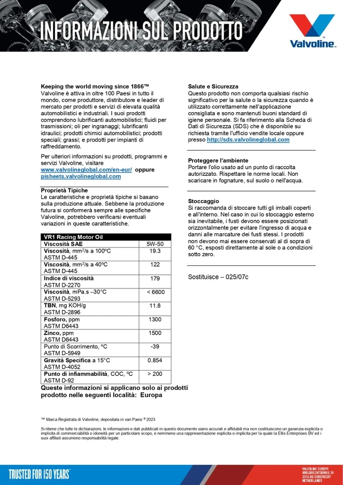 Valvoline VR1 RACING 5W-50 - Immagine 3 di 4