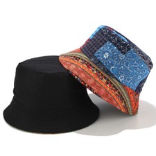 Unisex Sonnenhut Bucket Hat Blau Baumwoll-Mix Soft Faltbar Retro Sommer Hut