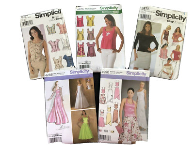 Lot of 5 Simplicity Patterns 2003-2006 Tops Tunics Vests Special Occasion Dress