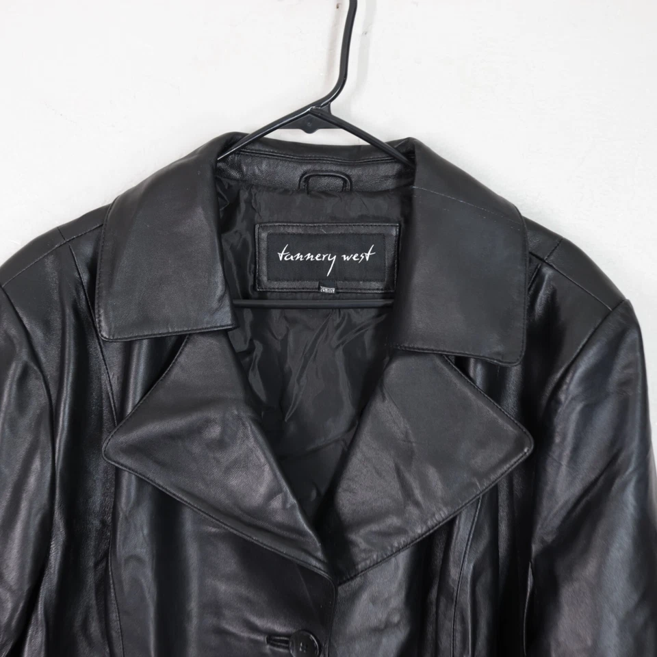 Vtg Tannery West Leather Jacket Coat Plus 24W 26W Black Button Pockets Lined - Image 4 of 4