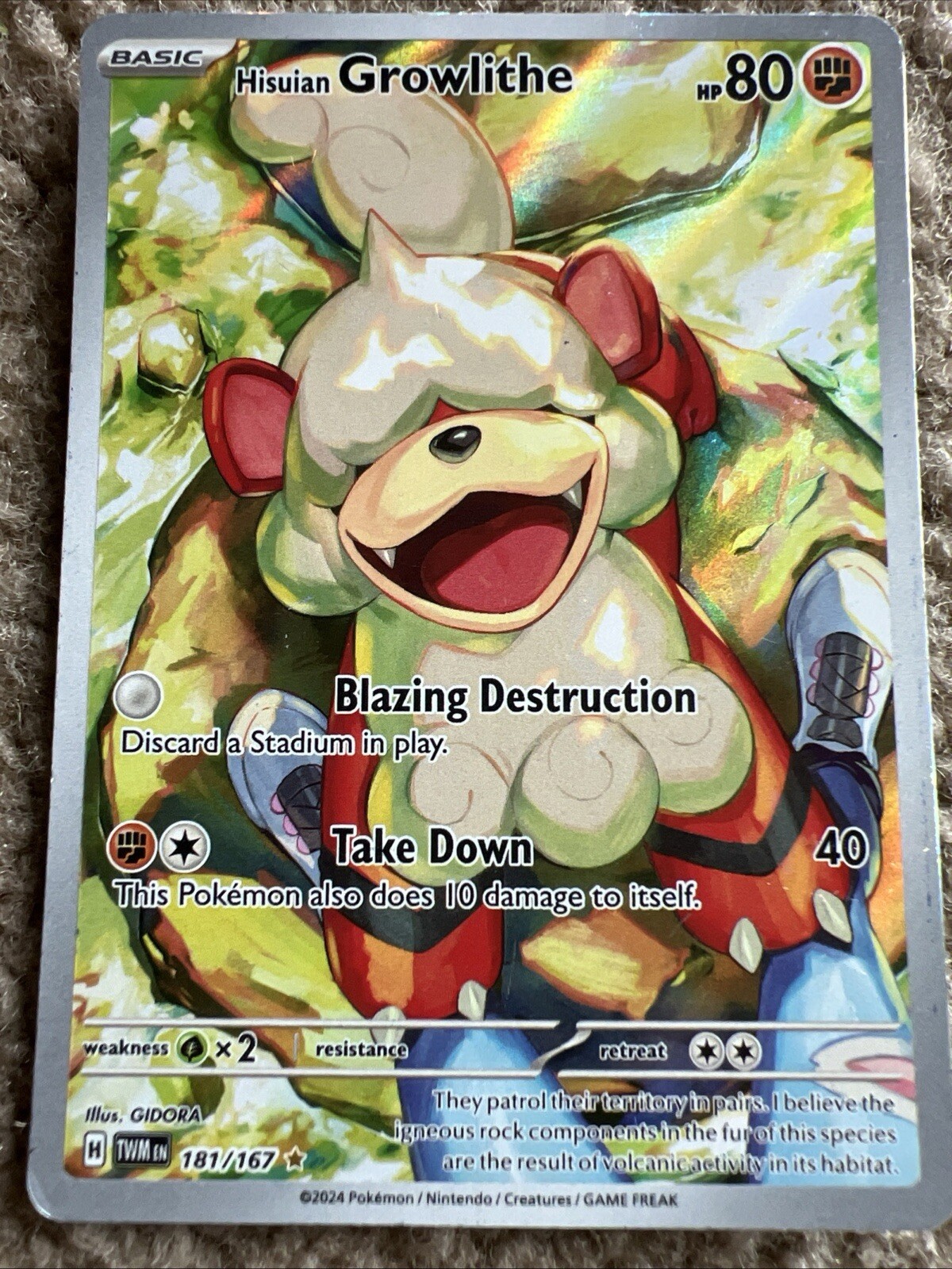 Hisuian Growlithe 181/167 Sv06: Twilight Masquerade Holo NM