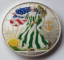 2007 US Seafaring Edition 1Oz $1 Coloured Bullion Silver Coin COA 119.99 per troy oz