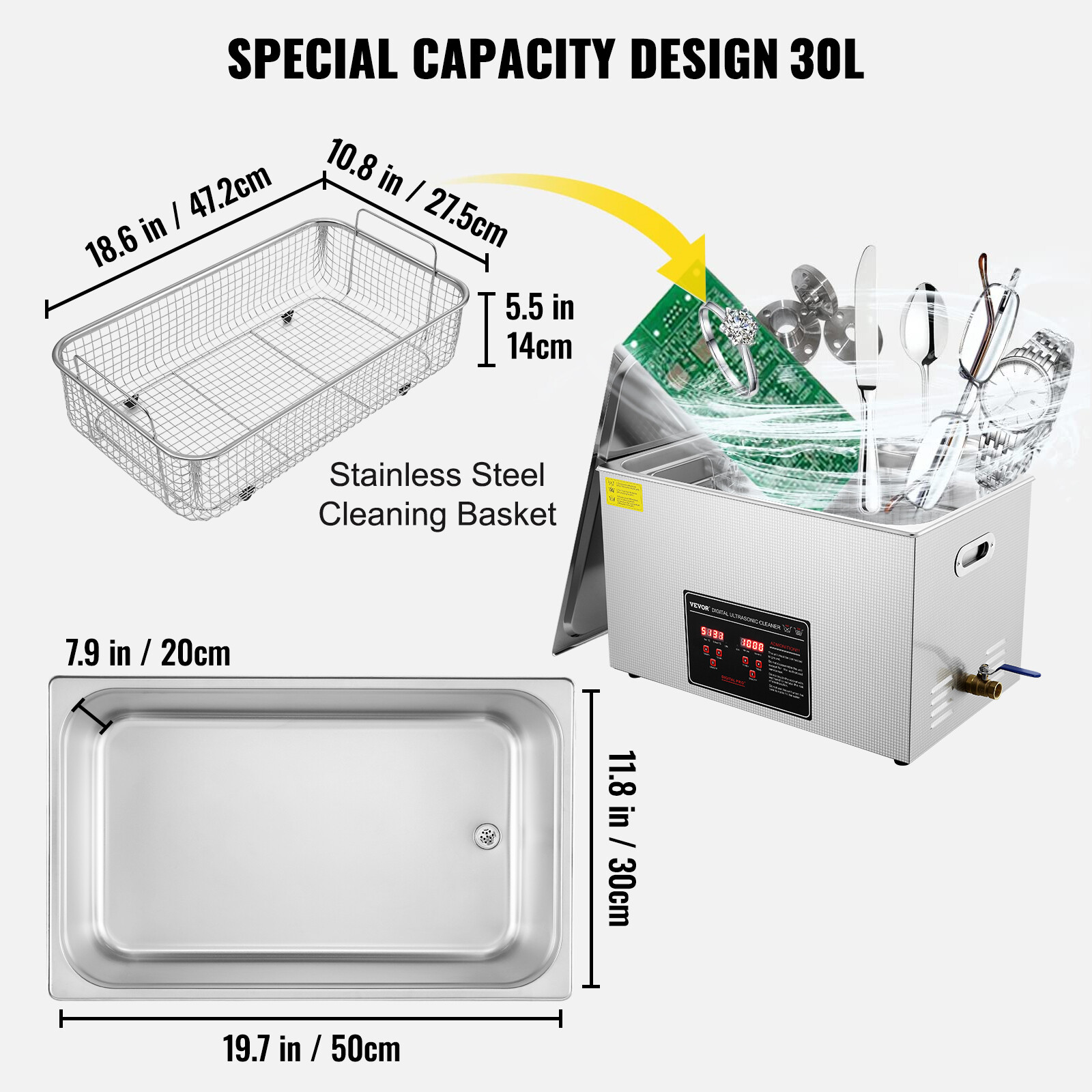 VEVOR 30L Ultrasonic Cleaner with Timer Heating Machine Digital Sonic