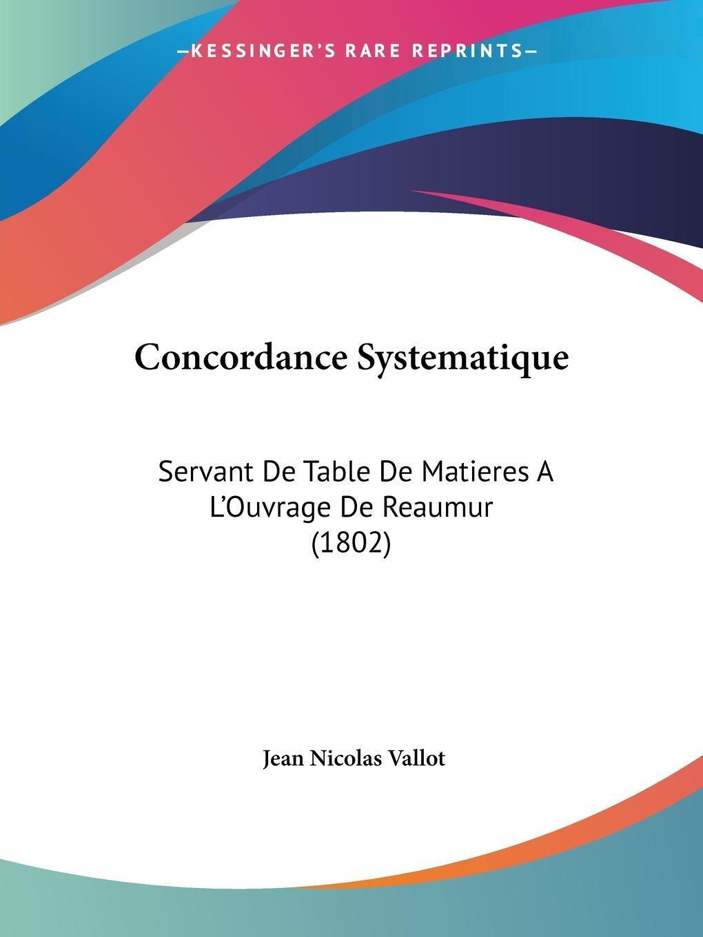 Thumbnail - Jean Nicolas Vallot | Concordance Systematique | Taschenbuch |
