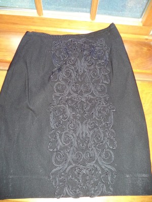 Bargain Ladies HM black lined stretch knit straightpencil skirtSz2NWT