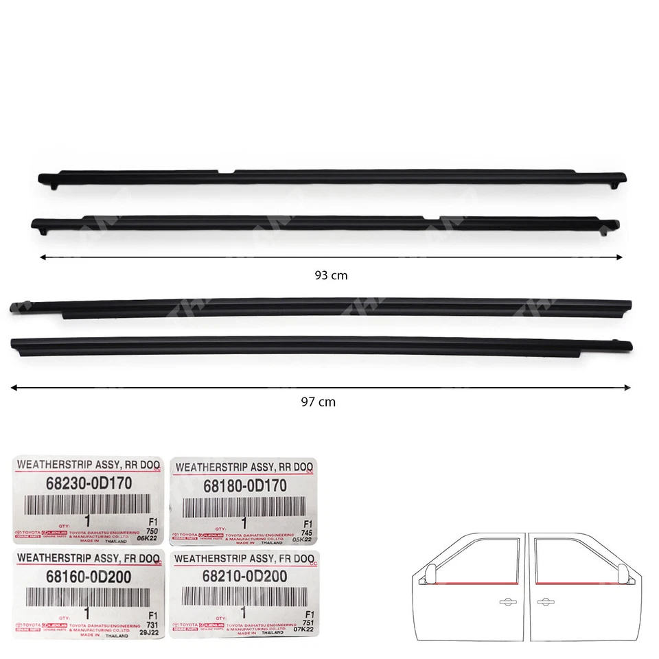 Fits Toyota Vios NCP NSP15 2013 - '16 Set 4Dr Outer Weatherstrip Door Belt - Image 2 of 4