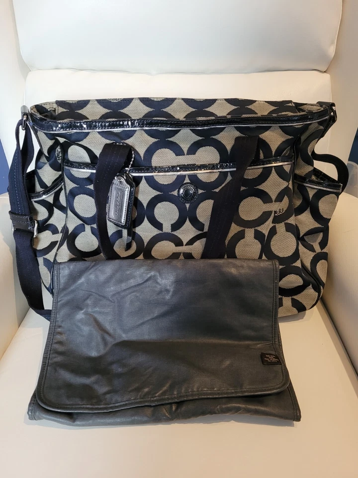 Coach OP искусства редкая темно-синий и серый подгузник Baby сумка C1293-16981 пеленальный коврик ярлыки - Изображение 2 из 4