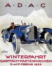 POSTER ADAC AUTOMOBILE GERMANY CAR 1925 WINTER DRIVING VINTAGE REPRO FREE SH