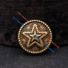 10X 18mm Retro Brass Western Engraved Ranger Star Saddles Bridle Belt Conchos