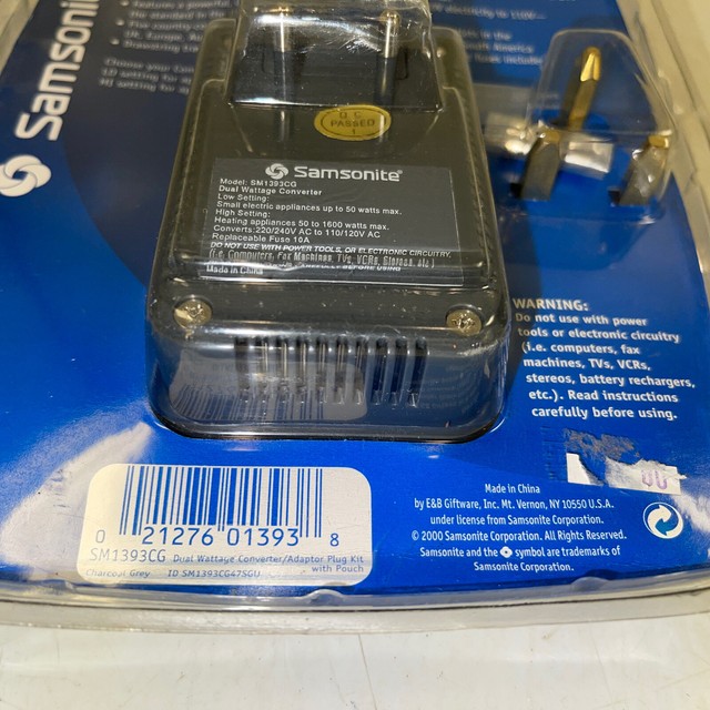 Samsonite Travel Dual Wattage Converter Adapter Plug Kit With Pouch for