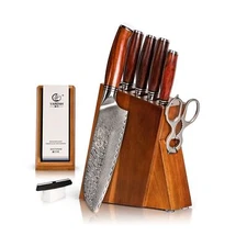 YARENH Kitchen Knife Set with Block, 8 Piece, Sharp Professional Chef Knife, ...