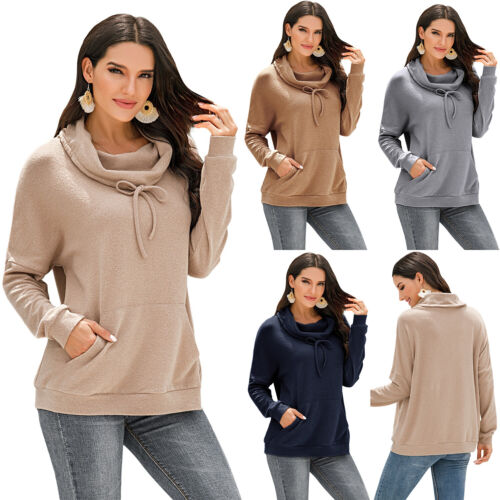 Women's Long Sleeve Cowl Neck Drop Shoulder Casual Loose Fit Jumper Sweater - Picture 1 of 23