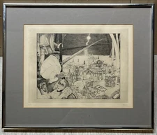 Original PHILIPPE MOHLITZ Pecheurs d'histoire FISHERMAN STORIES Surreal ETCHING