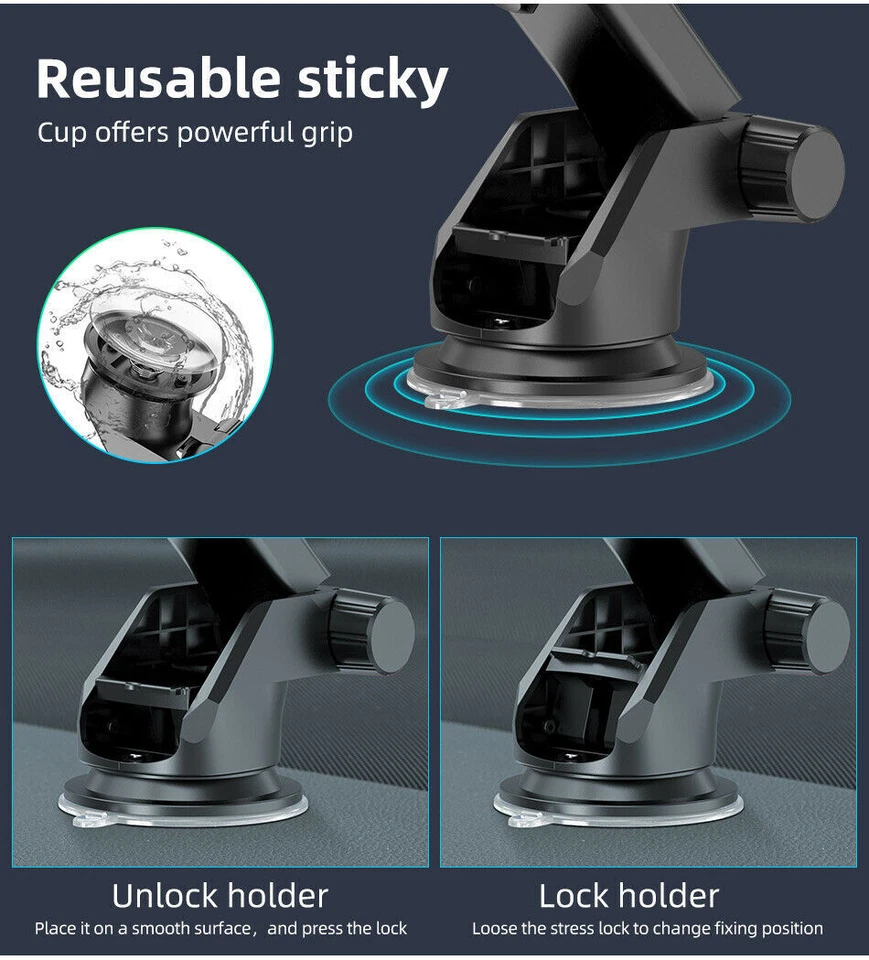 Car Windshield Dashboard Cell Phone Holder Mount Stand For iPhone Android GPS - Image 4 of 4