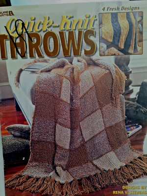 Quick Knit Throws Blanket 4 Patterns Leaflet 3615 Leisure Arts 2004 Branket VTG
