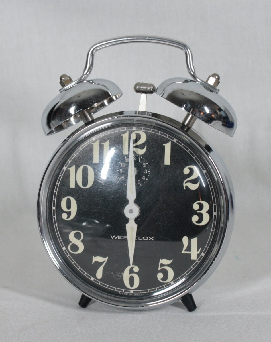 RARE WESTCLOX 03229 CHROMETWIN BELL BLACK BACKGROUND WHITE NUMBERS