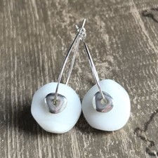 Min Favorit White Opaque Sea Glass Nugget Silver Pl Artisan Drop Earrings