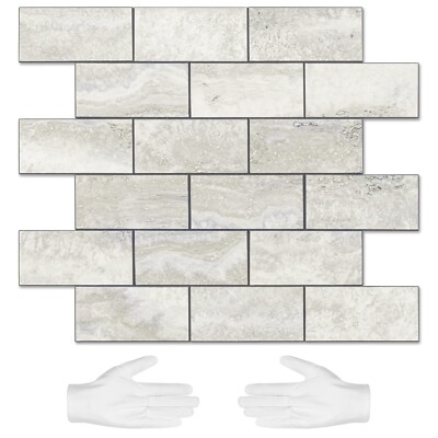 STICKGOO 10-Sheet Subway Tile Cream Peel and Stick Backsplash, Beige Stone Te...
