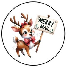 MERRY MAIL REINDEER CHRISTMAS ENVELOPE SEALS LABELS STICKERS PARTY FAVORS
