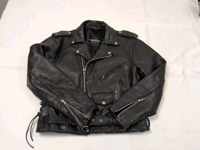 UNIK Leather Apparel Black Leather Motorcycle Biker Jacket Size