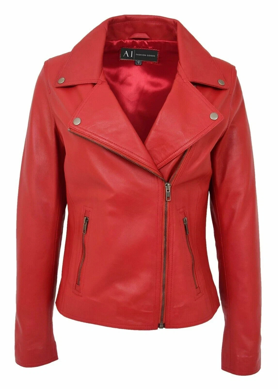 VALENTINO Giacca donna vera pelle rossa vera pelle di agnello biker slim fit abbigliamento moto