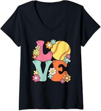 Softball Love Cute Softball Lover Women Design Ladies' V-Neck Tshirt