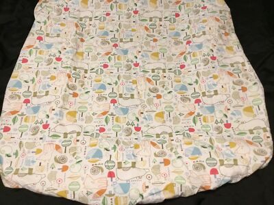 Land of Nod Fitted Crib/Toddler Sheet High Nature Trail Animals Tree Leaf Green