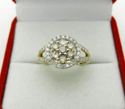 Massiver ausgefallener Ring 10 Karat Gold Diamanten Blumenform Halo-Stil Größe 6,75