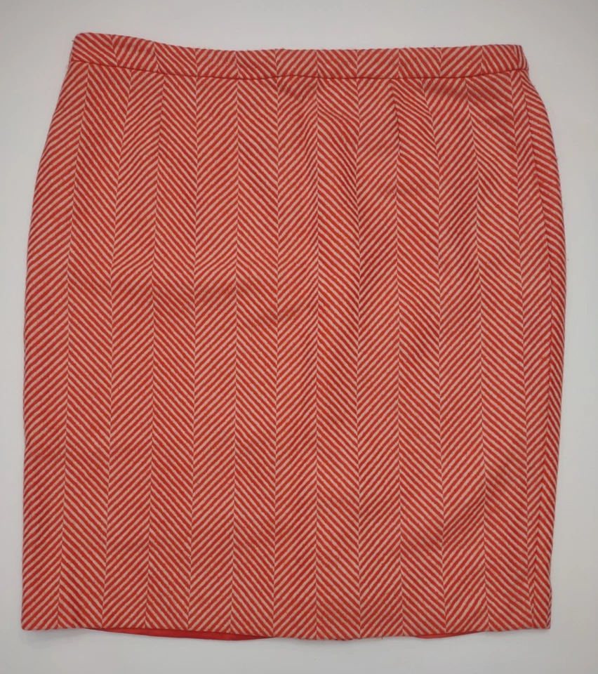 Boden orange white Herringbone wool blend pencil knee skirt ladies size 14