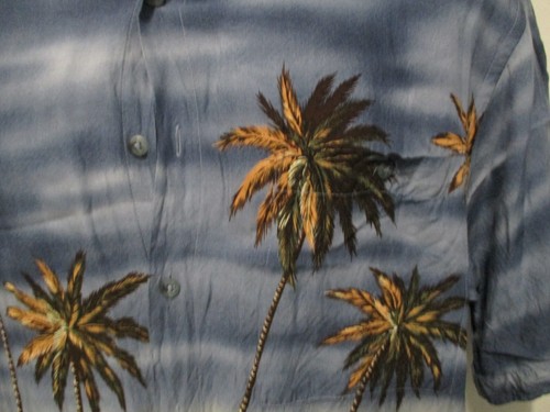 Campia Moda Hawaiian Shirt, S/S, Medium, Blue w/Women, Palms, & Flowers - Picture 2 of 8