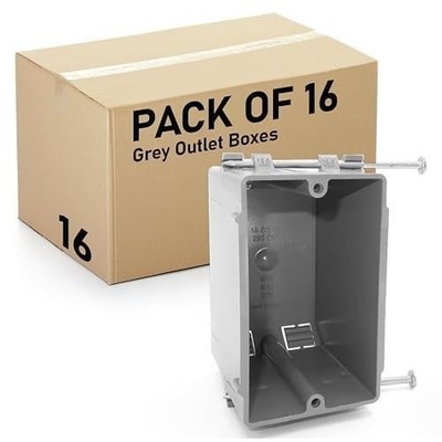 (16 Pack) 22 Cubic Inch Plastic Electrical Box, Grey Deep Outlet Box