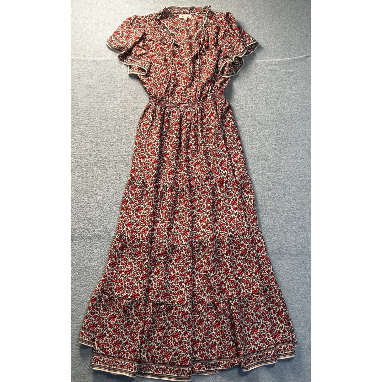 Maxi Dress Womens Small Red Floral Boho Short Sleeve Cottagecore Max Studio-image
