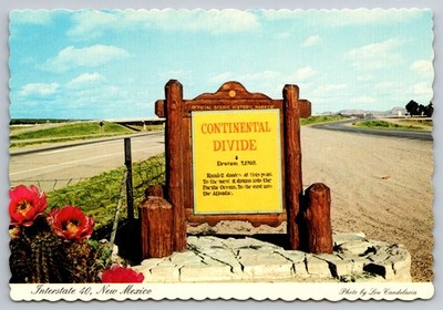 Vintage Postcard- Interstate 40 New Mexico Continental Divide Sign NM