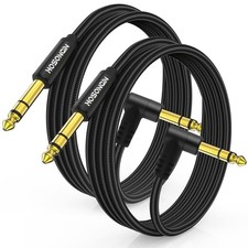 2 Pack 3.3 Feet 1/4" TRS Stereo Instrument Cables Straight Right Angle Black