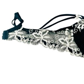 VINTAGE Y2K Lise Charmel Lingerie Set Black Pliss&eacute; Silk Lace Demi Bra 32C ThongS