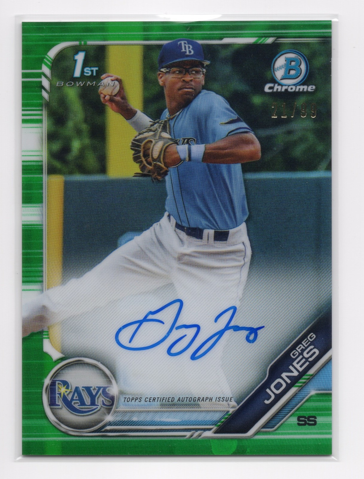 2019 Bowman Draft Chrome Pick Green Refractor 21/99 Greg Jones #CDA-GJ Auto hd2