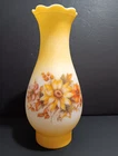 Vtg Hurricane Lamp Chimney Shade Hand Painted Yellow Floral White Milk Glass 10"