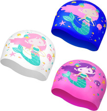 3 Pcs Kids Swim Caps for Boys Girls Age 3-12 Swimming Hat Pool Cap Child Swim Ha