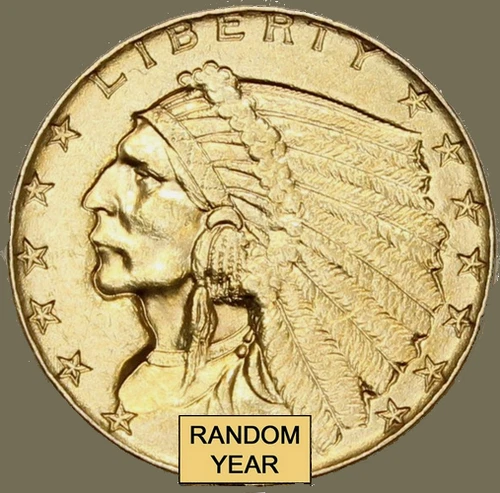 US Indian Head $2.50 (1908-1929) Gold Quarter Eagle - Fine Plus - Random Date