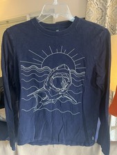 Gap Kids Size XL Long Sleeve Dark Blue T Shirt W/ Shark Graphic - EUC