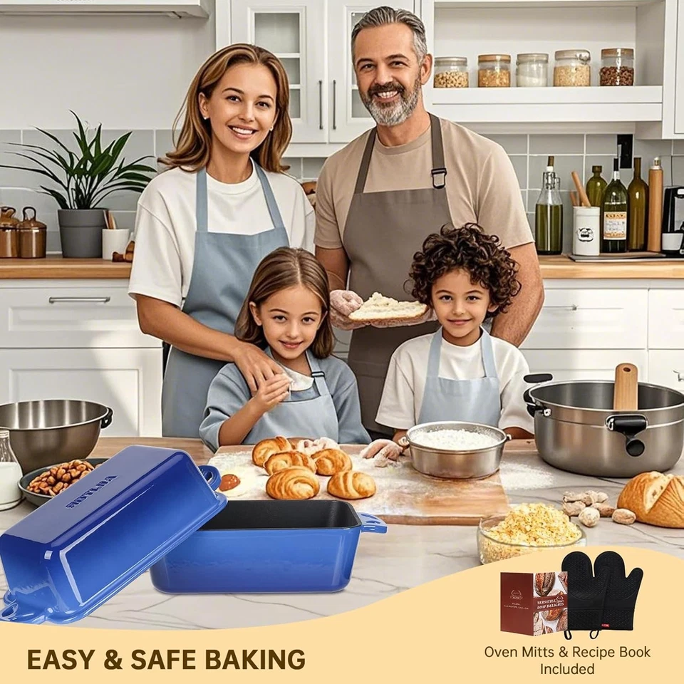 9X5 Enameled Cast Iron Loaf Pan with Lid - 2 in 1 Sourdough Bread Pan for Homema - Image 3 of 4