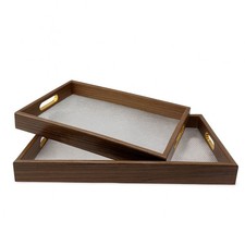 Wooden Serving Tray Set of 2, Five Rectangular Modern Designs
