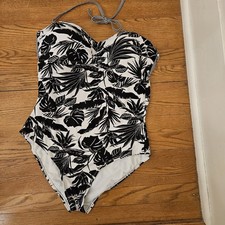 Old Navy White And Black Tropical One Piece Swim Suit Size XL